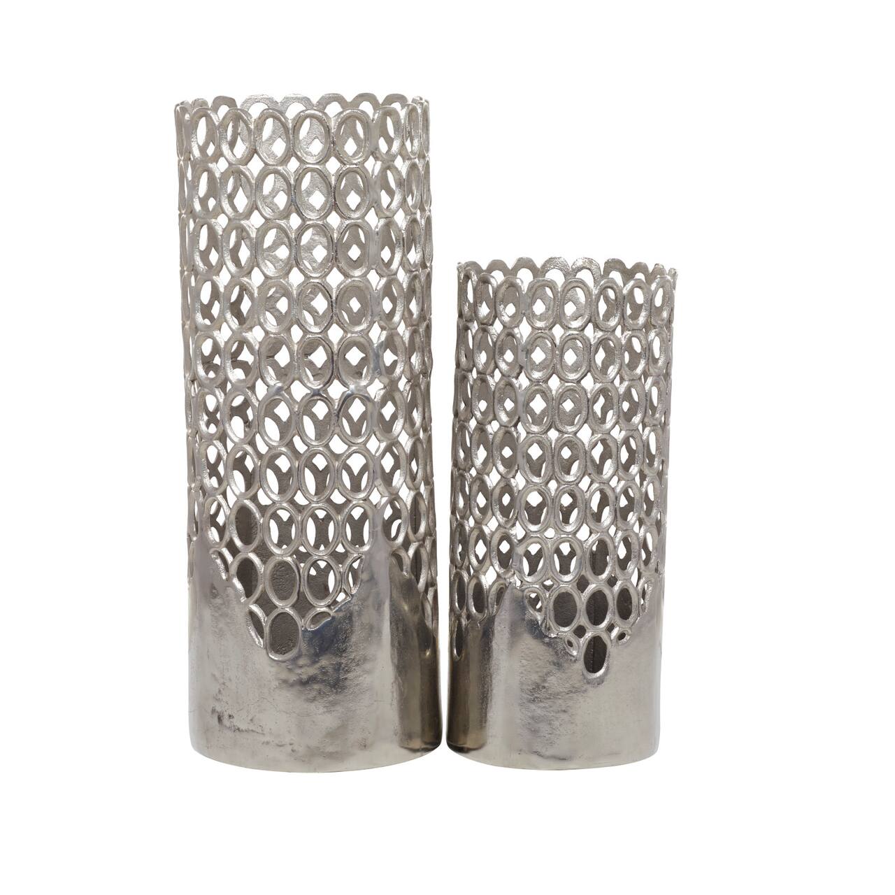 Set of 2 Silver Aluminum Contemporary Vase, 32&#x22; x 12&#x22; x 13&#x22;